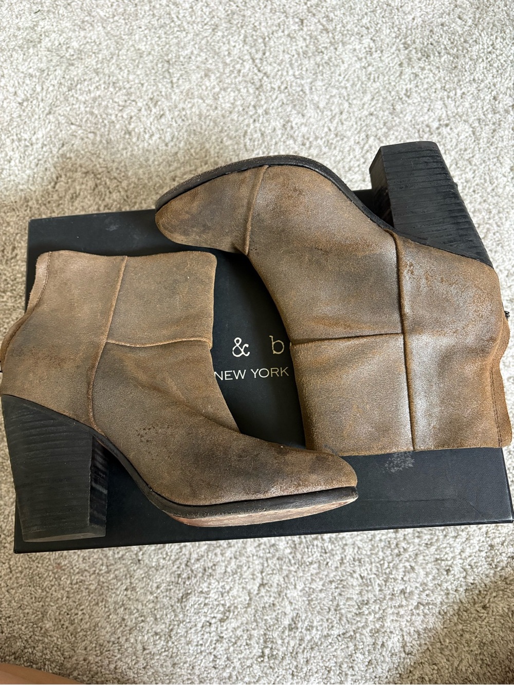 rag & bone tan classic newbury suede stacked heel ankle booties